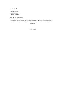 Brief Resignation Letter Resignation Letter