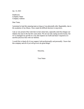 CEO Illness Resignation Letter Resignation Letter