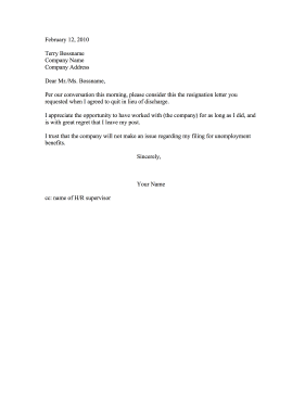 Forced Resignation Letter Resignation Letter