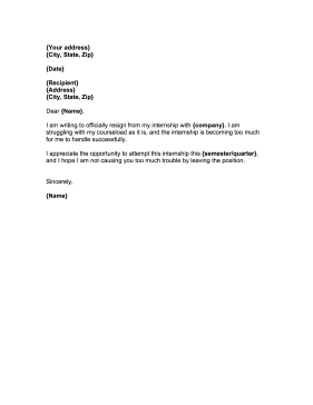 Internship Resignation Letter Resignation Letter