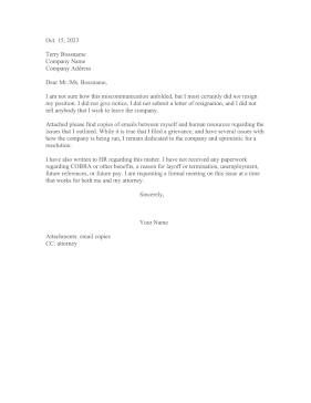 Letter Asserting That Did Not Resign Resignation Letter