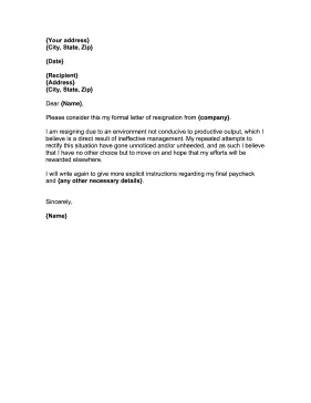 Official Resignation Letter Resignation Letter