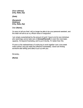 Personal Assistant Resignation Letter Resignation Letter