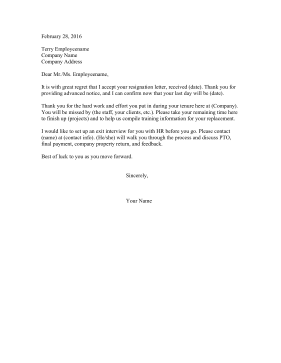 Positive Resignation Acceptance Letter Resignation Letter