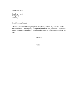 Resignation Letter Because Of Personal Reasons Resignation Letter