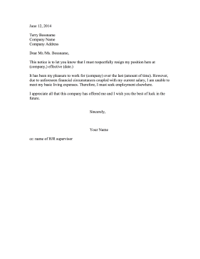 Resignation Letter Low Salary Resignation Letter