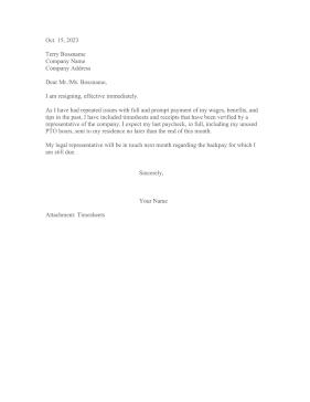 Resignation Letter Wage Theft Resignation Letter