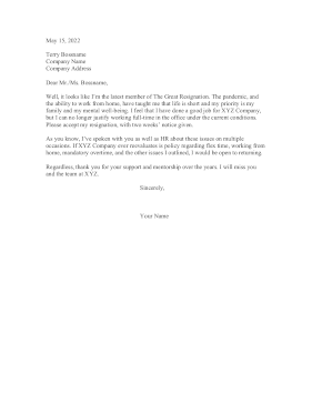 Resigning As Part Of The Great Resignation Resignation Letter