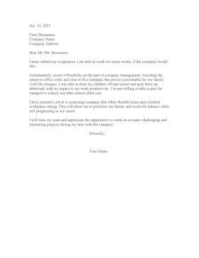 Resigning Due To Child Care Issues Resignation Letter