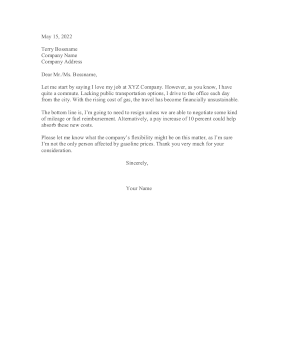 Resigning Due To Gas Prices Resignation Letter