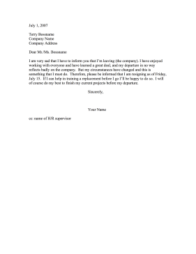 Resignation with Sadness Resignation Letter