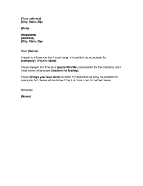 Accountant Resignation Letter Resignation Letter