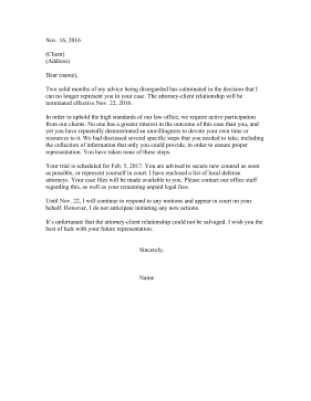 Attorney Withdrawal Letter Resignation Letter