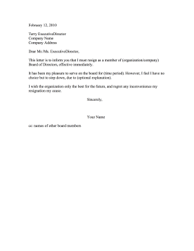 Board of Directors Resignation Letter Resignation Letter