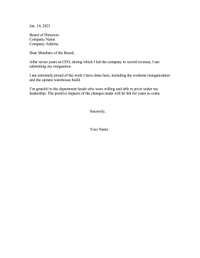 CEO Resignation Letter Resignation Letter