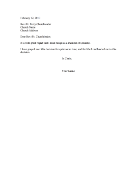 Church Member Resignation Letter Resignation Letter