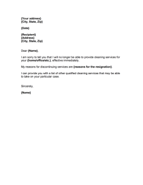 Cleaner Resignation Letter Resignation Letter