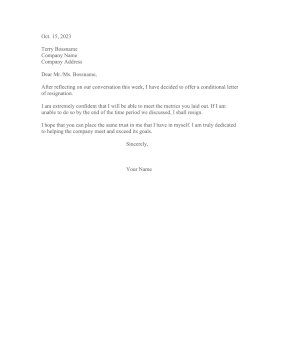 Conditional Letter Of Resignation Resignation Letter