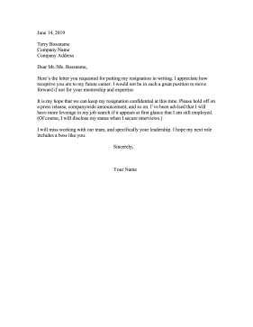 Confidential Resignation Letter Resignation Letter