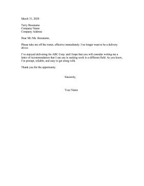 Delivery Driver Resignation Letter Resignation Letter