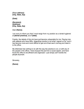 Dental Hygienist Resignation Letter Resignation Letter