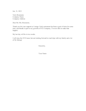 Early Retirement Resignation Letter Resignation Letter