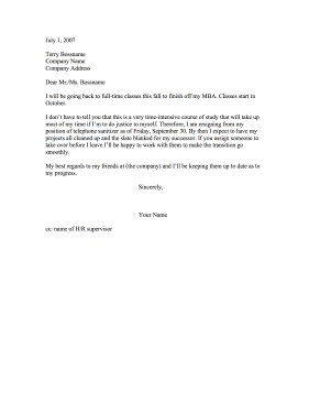 Resignation — Going Back to School Resignation Letter