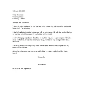 Funny Letter of Resignation Resignation Letter