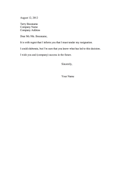 Generic Resignation Letter Resignation Letter