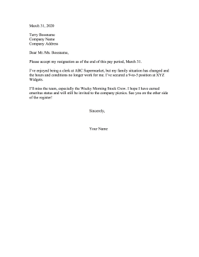 Grocery Clerk Resignation Letter Resignation Letter