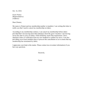 Gym Membership Resignation Resignation Letter