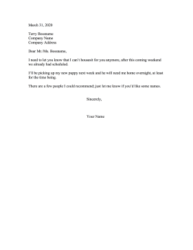 House Sitter Resignation Letter Resignation Letter