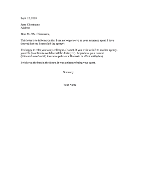 Insurance Agent Withdrawal Resignation Letter