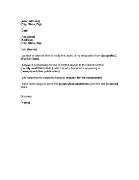 Judge Resignation Letter Resignation Letter