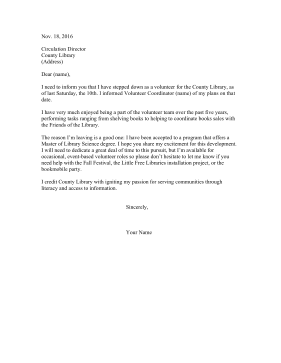 Library Volunteer Resignation Letter Resignation Letter