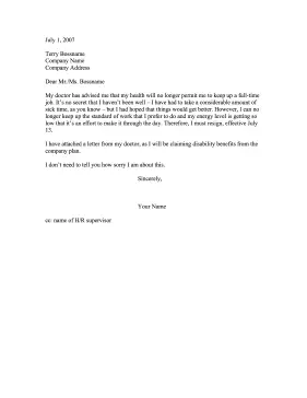 Resignation for Medical Reasons Resignation Letter