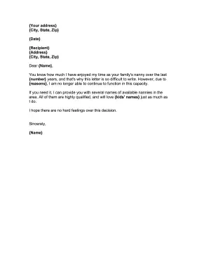 Nanny Resignation Letter Resignation Letter