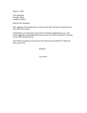 Pest Control Resignation Letter Resignation Letter