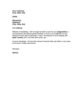 Pet Sitter Resignation Letter Resignation Letter