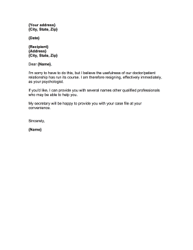 Psychologist Patient Resignation Letter Resignation Letter