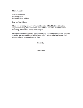 Remove From College Waitlist Resignation Letter