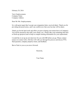 Positive Resignation Acceptance Letter