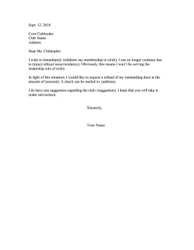 Resignation Club Leadership Resignation Letter