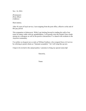 Resignation From Post Office Resignation Letter