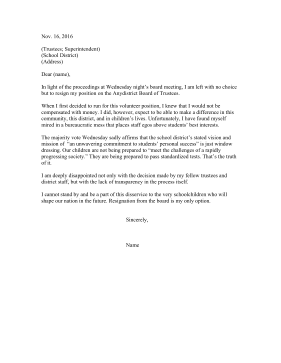 Resignation From School Board Resignation Letter