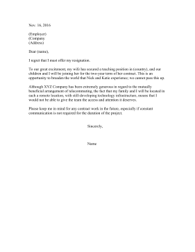 Resignation Leaving Country Resignation Letter
