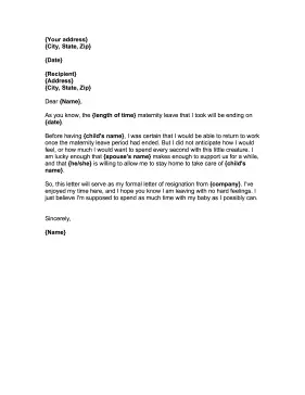 Resignation Letter After Maternity Leave Resignation Letter