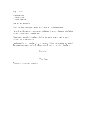 Resignation Letter Agree Noncompete Resignation Letter