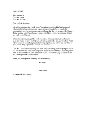 Resign And Ask For Recommendation Resignation Letter