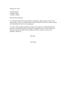 Resignation Letter Bed Rest Resignation Letter